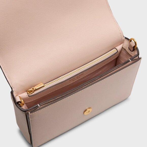 Kate Spade Purl Pearl Flap Shoulder Bag Beige Clutch Chain Wallet Crystals - Picture 12 of 14